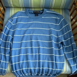 Brooks Brothers Blue and White Crewneck Sweater